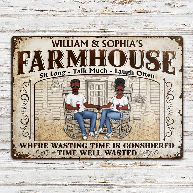 The Porch Where Wasting Time Is Considered Time Well Wasted - Gift For Couples - Personalized Custom Classic Metal Signs - Image 2