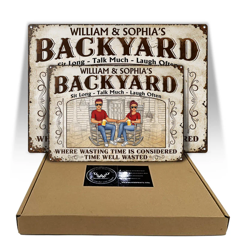 The Porch Where Wasting Time Is Considered Time Well Wasted - Gift For Couples - Personalized Custom Classic Metal Signs - Image 3