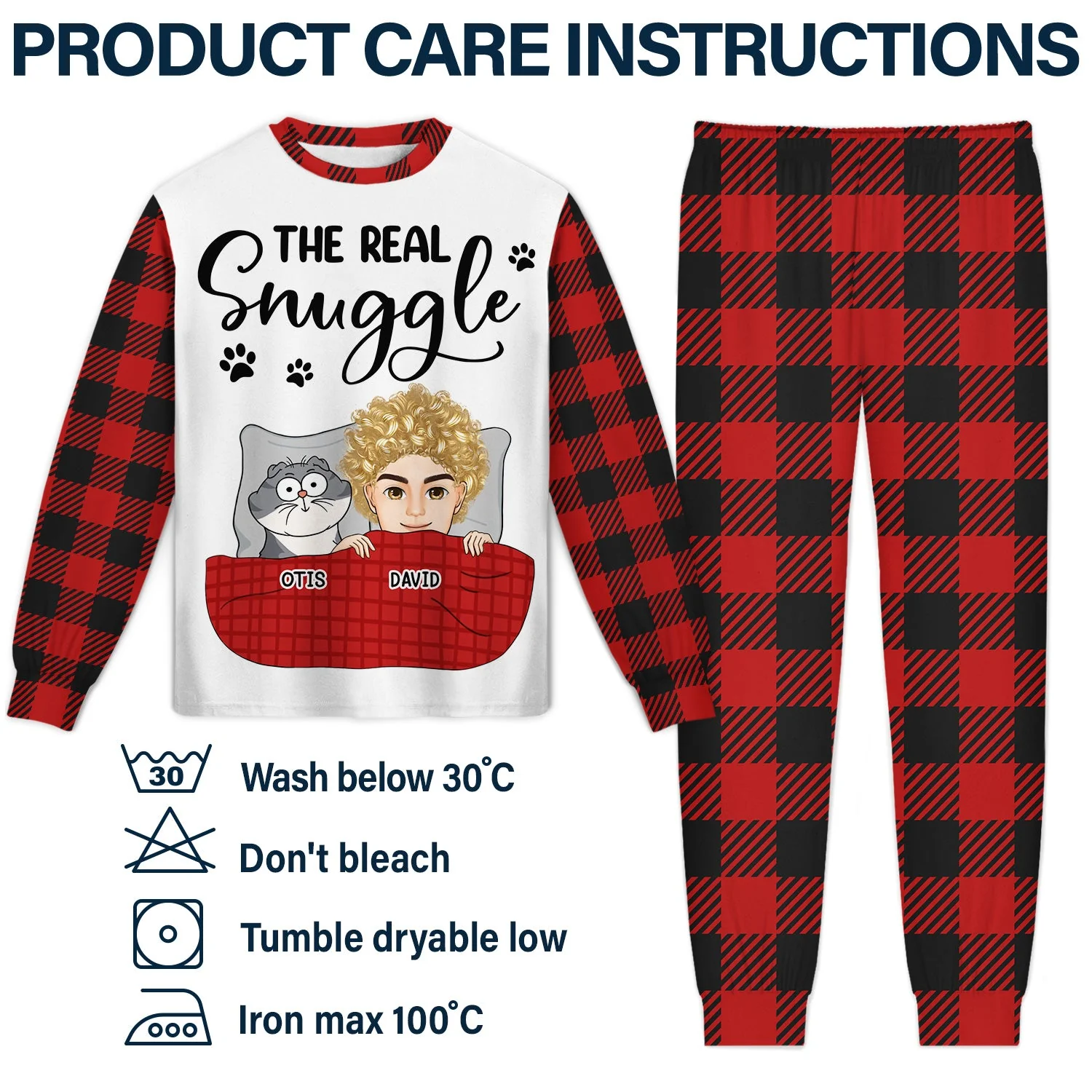 The Real Snuggle Cartoon Style - Gift For Cat Lovers, Cat Mom, Cat Dad - Personalized Unisex Pajamas Set - Image 5