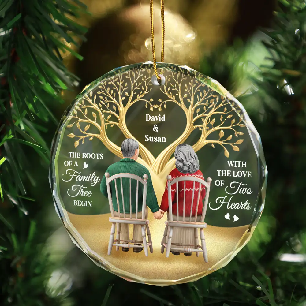 The Roots Of A Family Tree Begin With Two Hearts - Personalized Circle Glass Ornament - Image 3