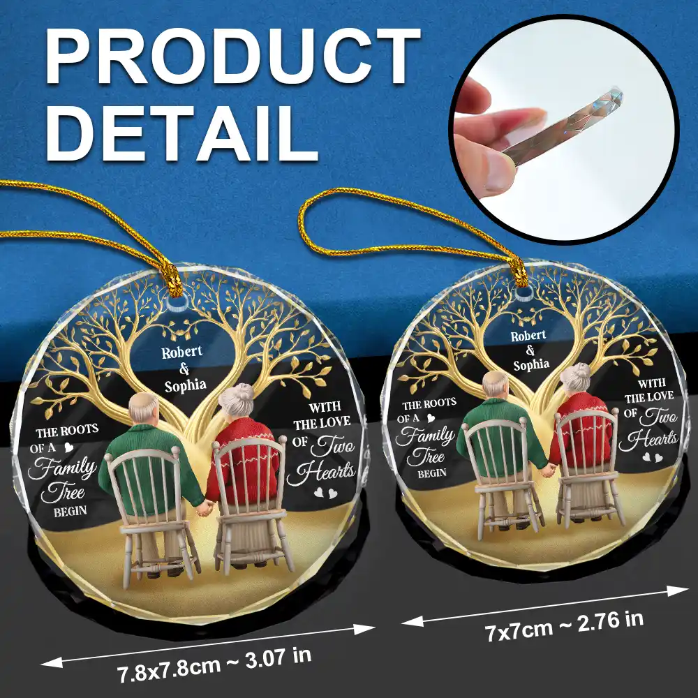 The Roots Of A Family Tree Begin With Two Hearts - Personalized Circle Glass Ornament - Image 6