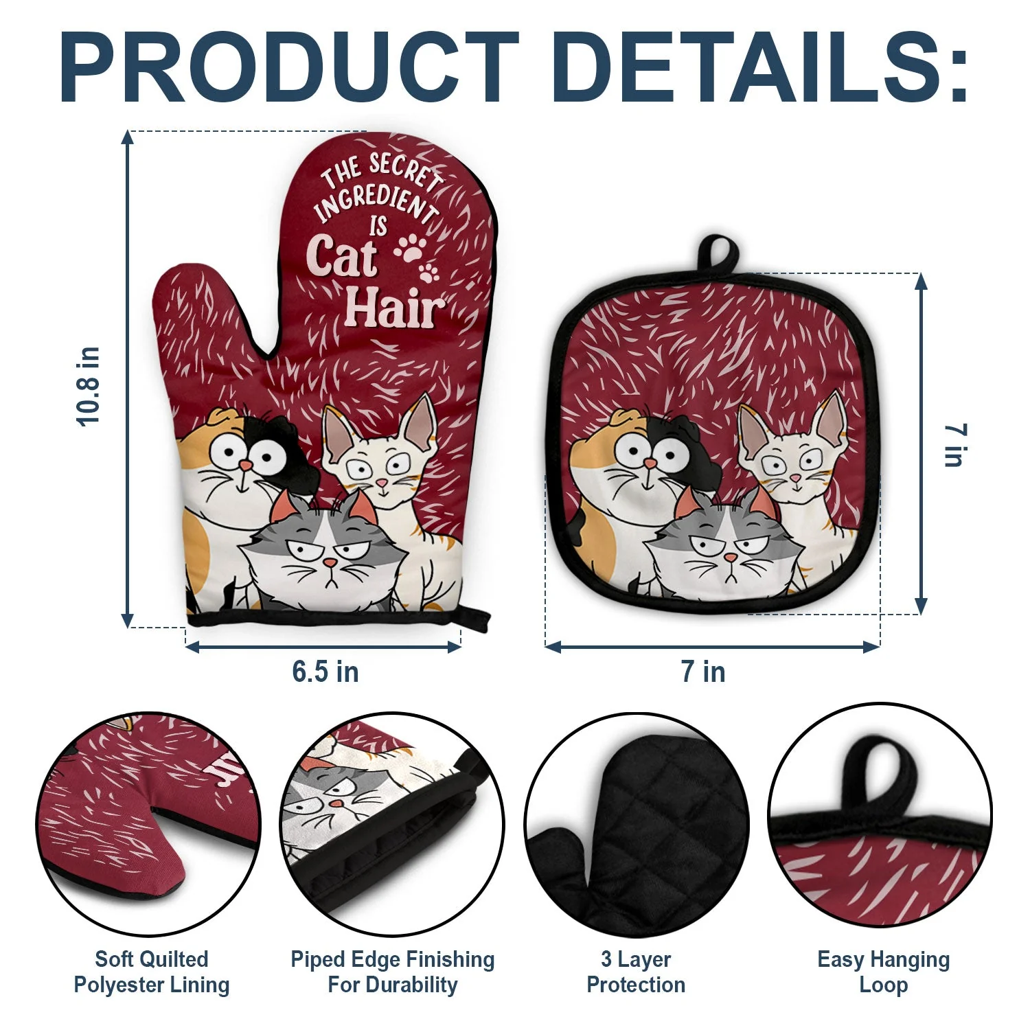 The Secret Ingredient Is Cat Hair - Gift For Cat Lovers - Personalized Oven Mitts, Pot Holders - Image 3