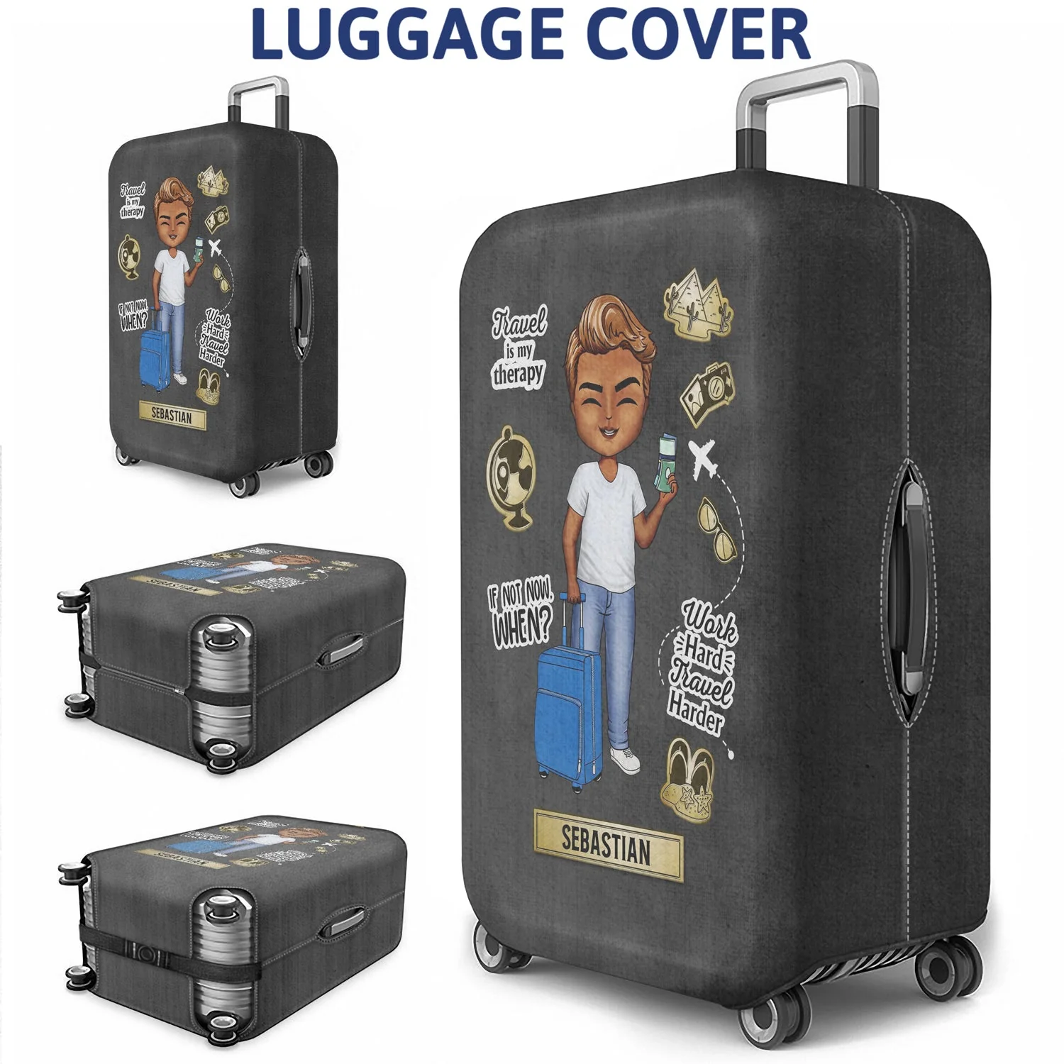 The Sky Is Calling And I Must Go - Birthday Gift For Him, Her, Travel, Vacation Lovers - Personalized Custom Luggage Cover - Image 3