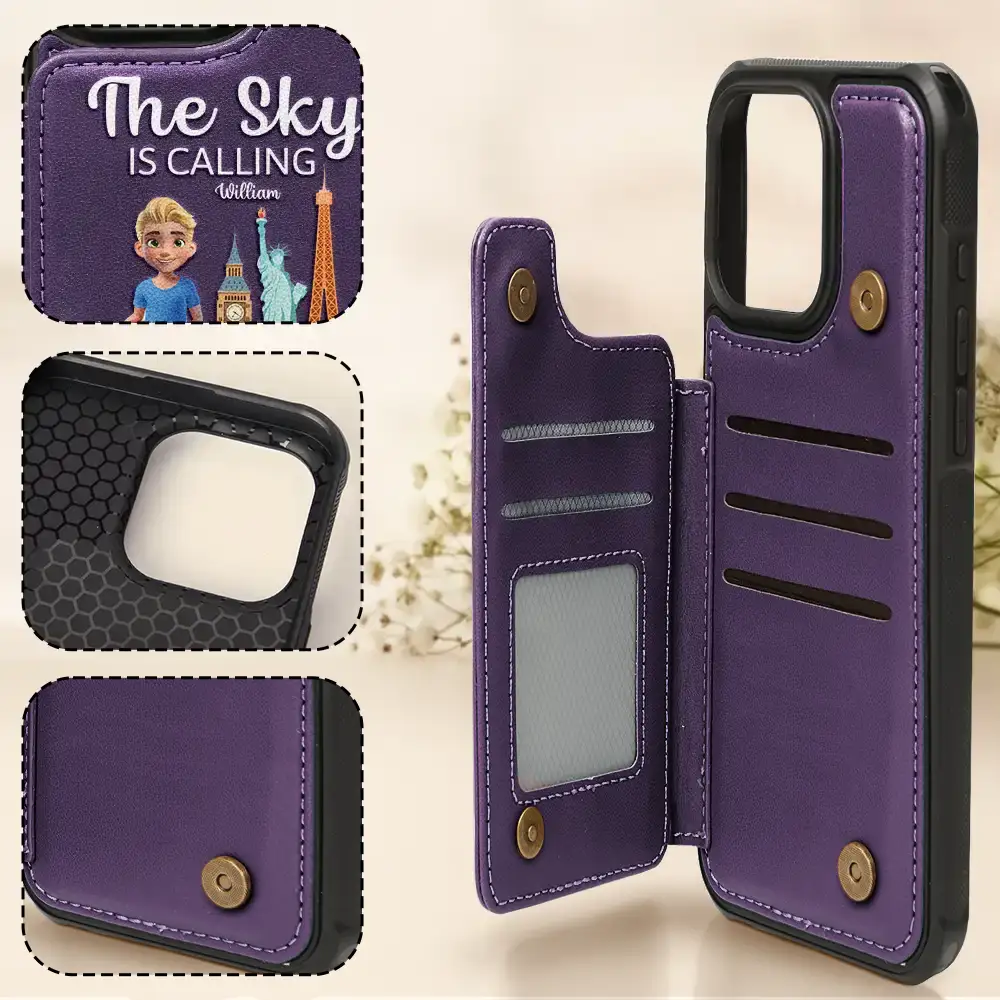 The Sky Is Calling And I Must Go - Personalized Leather Flip Wallet Phone Case - Image 4