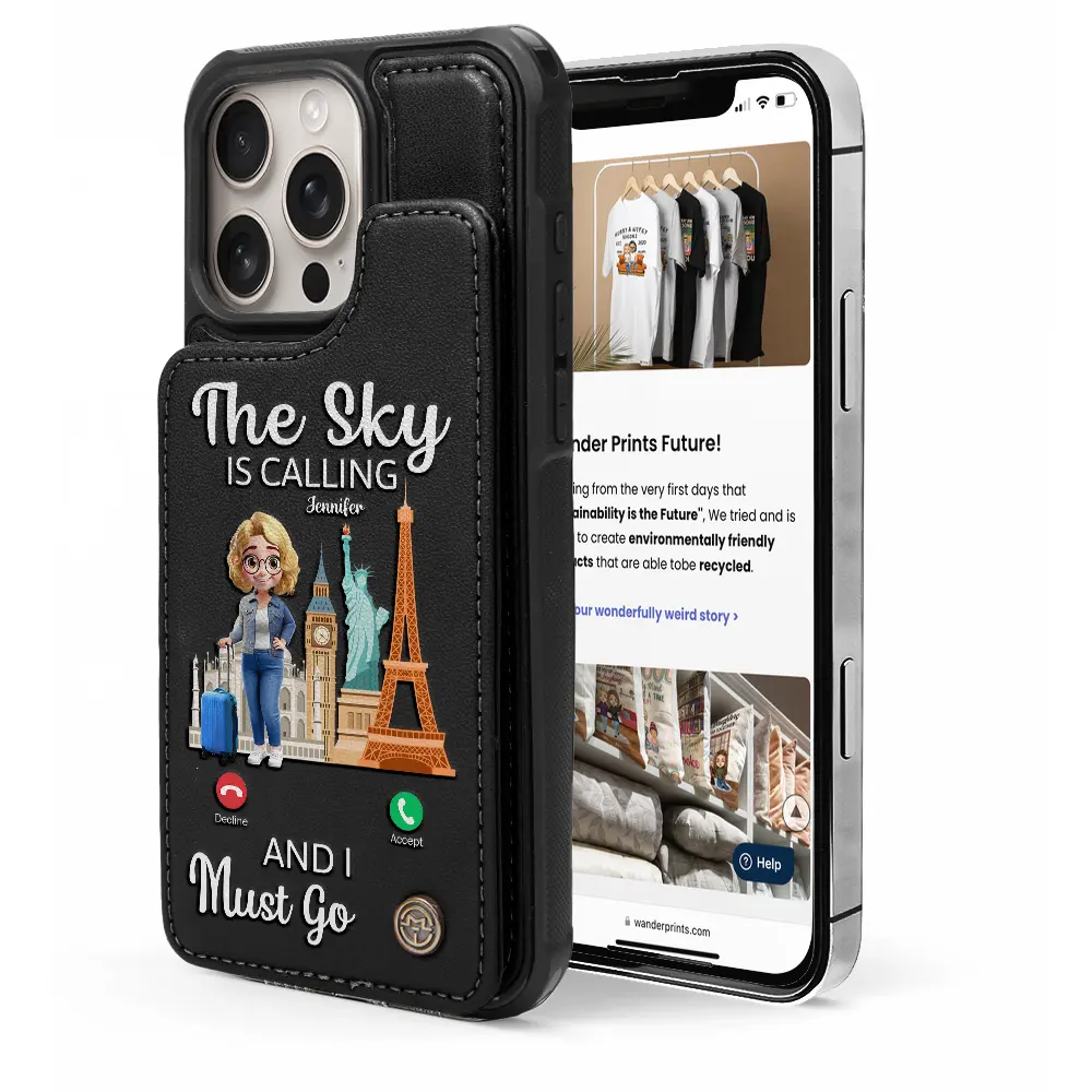 The Sky Is Calling And I Must Go - Personalized Leather Flip Wallet Phone Case - Image 5