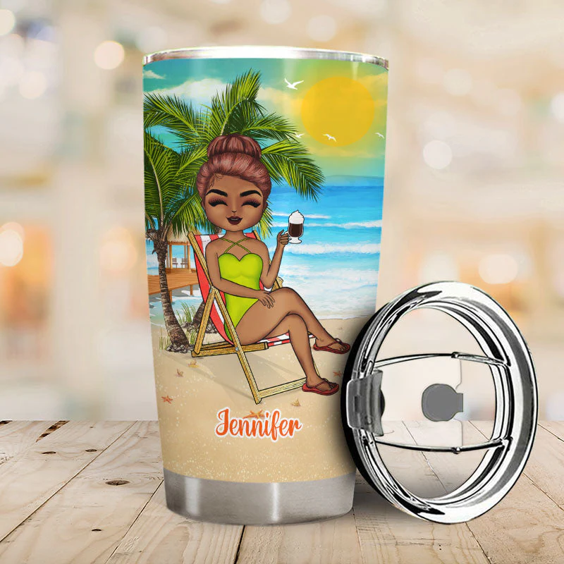 The Sun The Sand And A Drink In My Hand Beach Girl - Personalized Custom Tumbler - Image 2