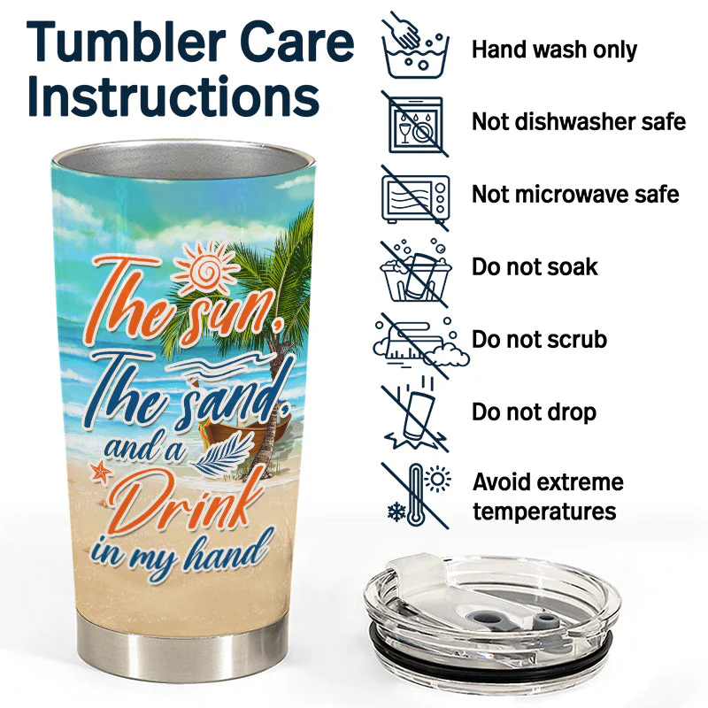 The Sun The Sand And A Drink In My Hand Beach Girl - Personalized Custom Tumbler - Image 5