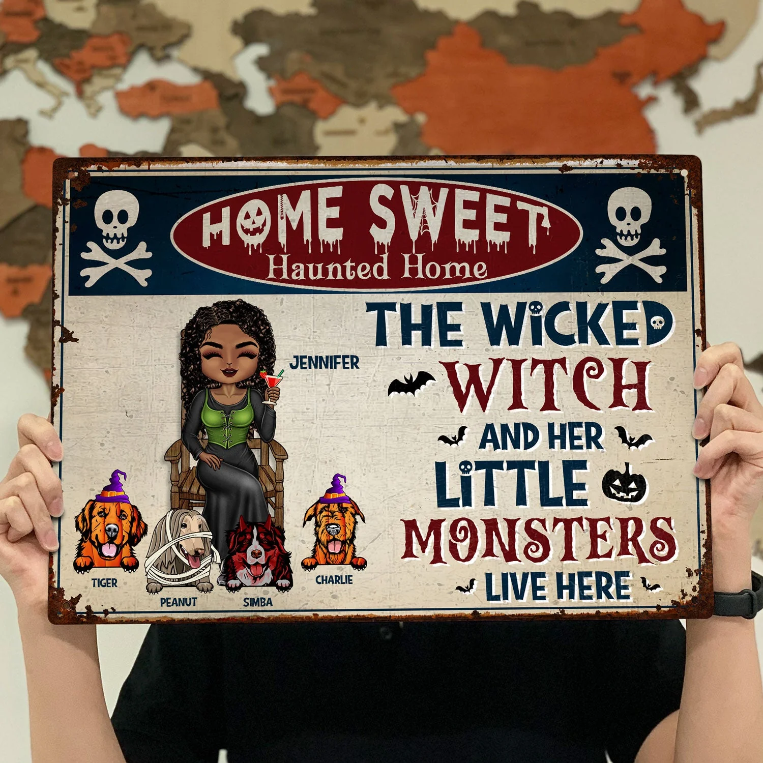 The Wicked Witch And Her Little Monsters Live Here - Backyard Sign, Halloween Home Decor Gift For Dog Lovers - Personalized Classic Metal Signs - Image 4