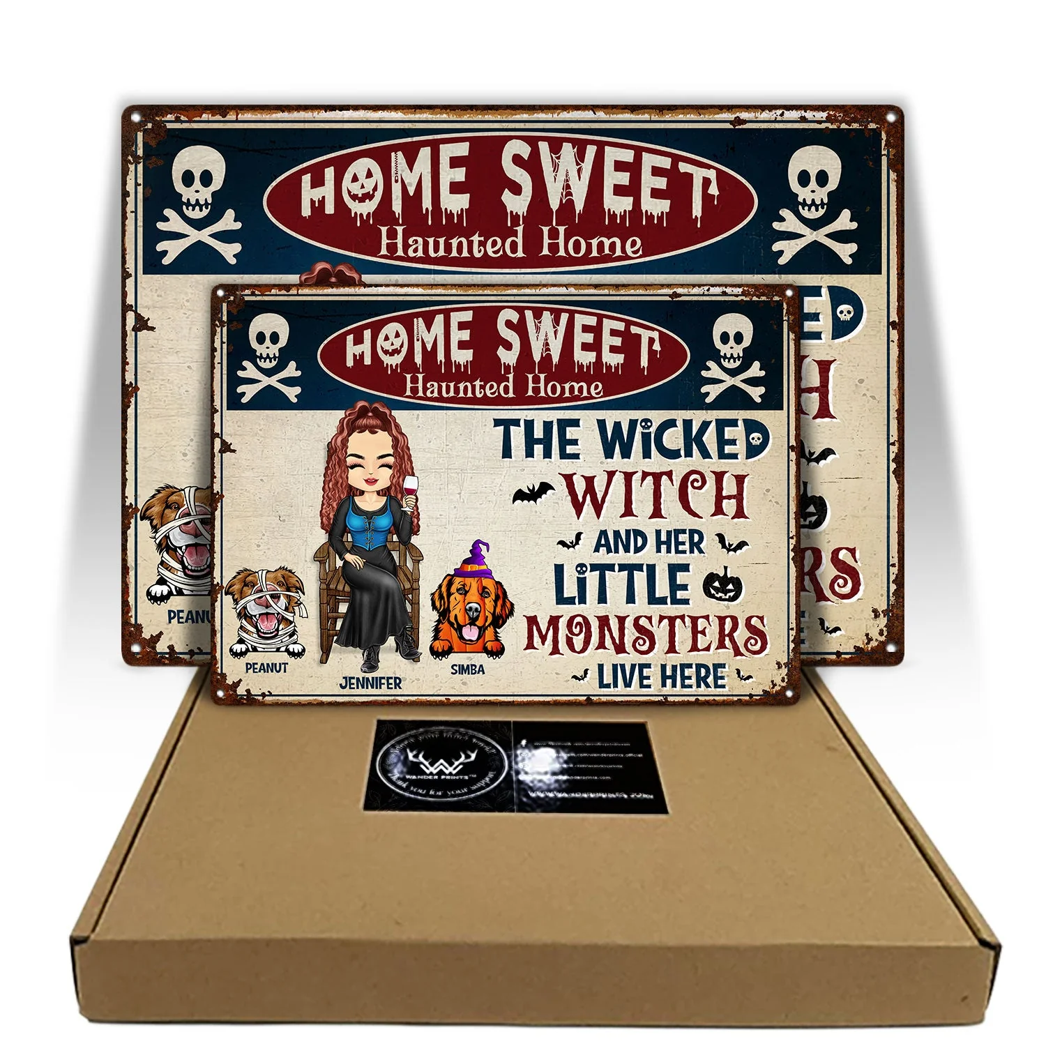 The Wicked Witch And Her Little Monsters Live Here - Backyard Sign, Halloween Home Decor Gift For Dog Lovers - Personalized Classic Metal Signs - Image 5