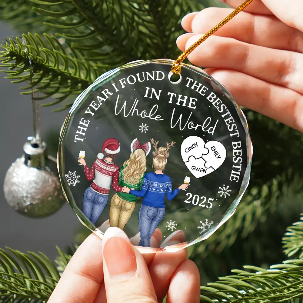 The Year I Found My Bestest Bestie - Personalized Circle Glass Ornament - Image 2