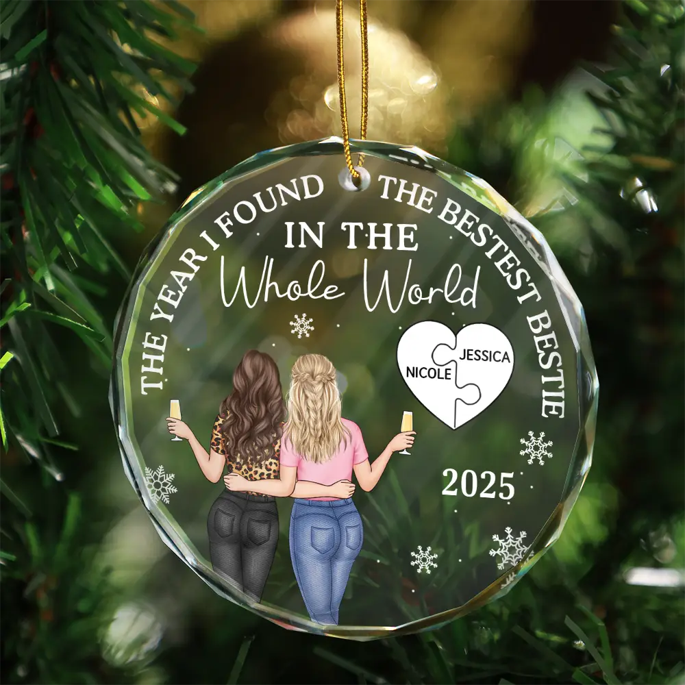The Year I Found My Bestest Bestie - Personalized Circle Glass Ornament - Image 3