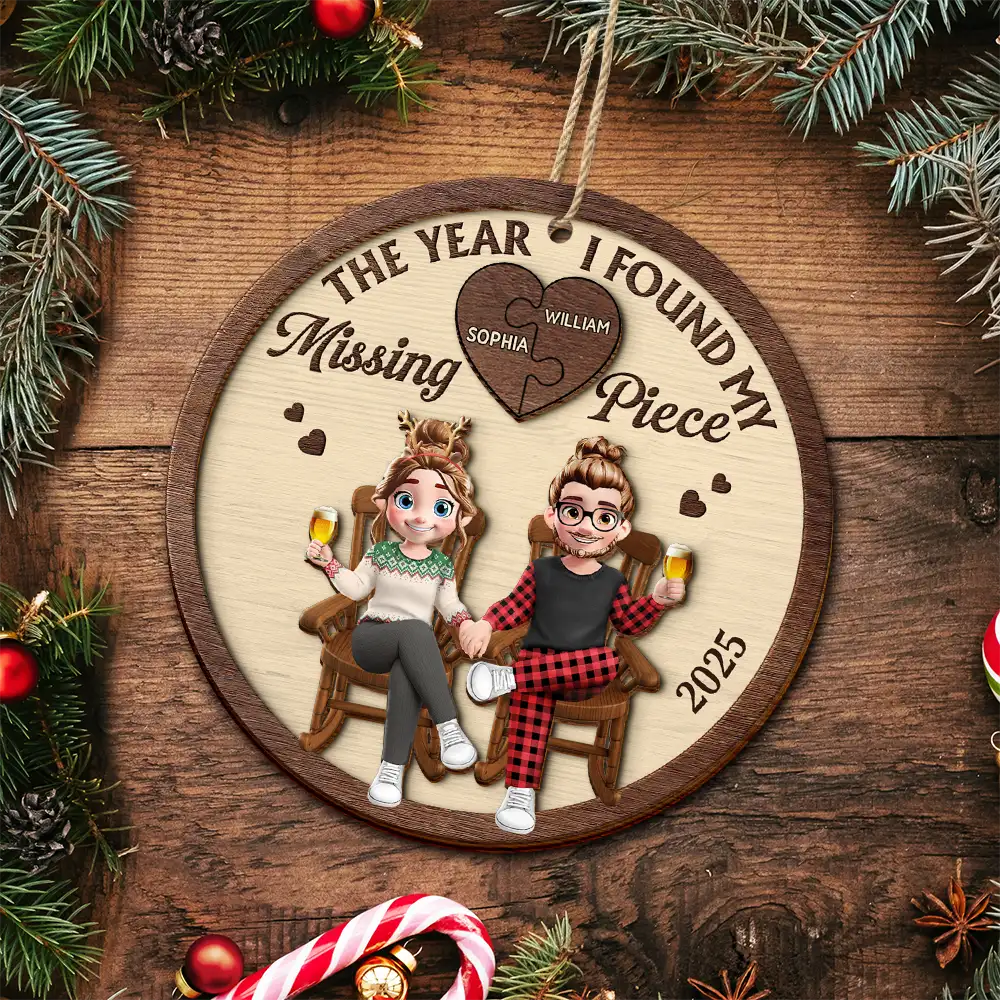 The Year I Found My Missing Piece 3D Effect Couple - Personalized 2-Layered Wooden Ornament - Image 4