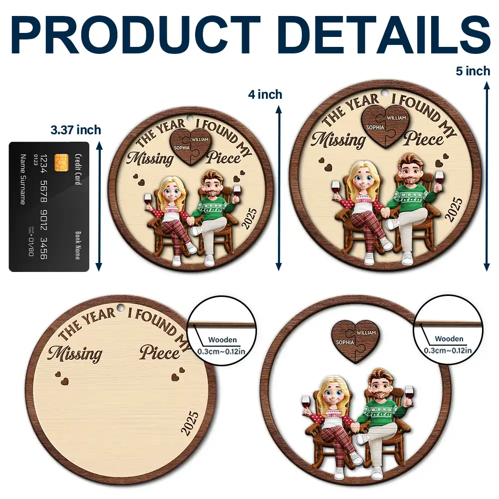 The Year I Found My Missing Piece 3D Effect Couple - Personalized 2-Layered Wooden Ornament - Image 5
