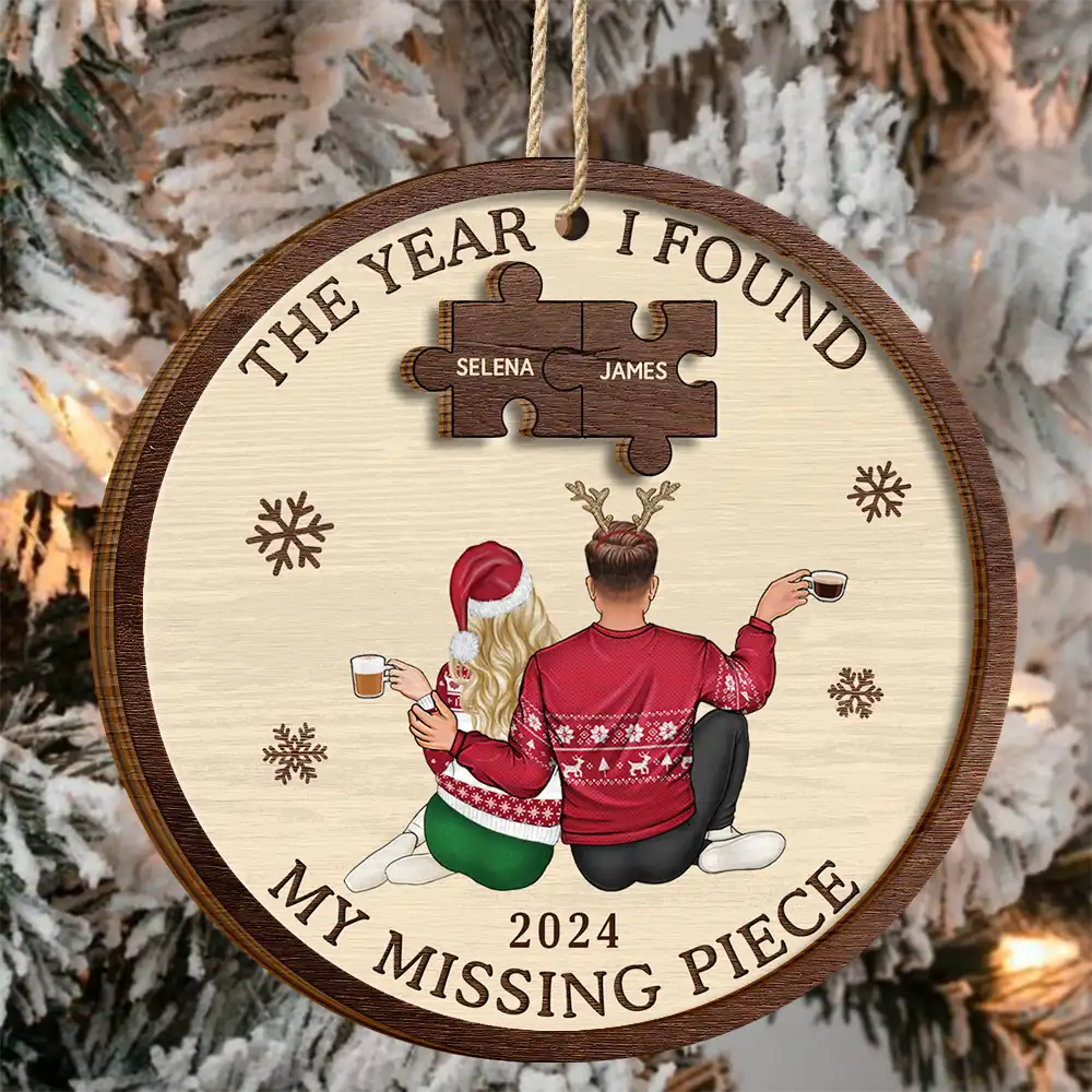 The Year I Found My Missing Piece Backside Couples - Personalized 2-Layered Wooden Ornament - Image 3