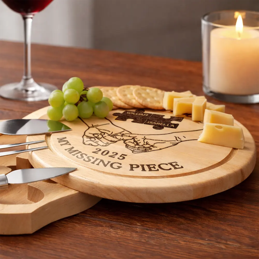 The Year I Found My Missing Piece Charcuterie Couple - Personalized Cheese Board Set - Image 5