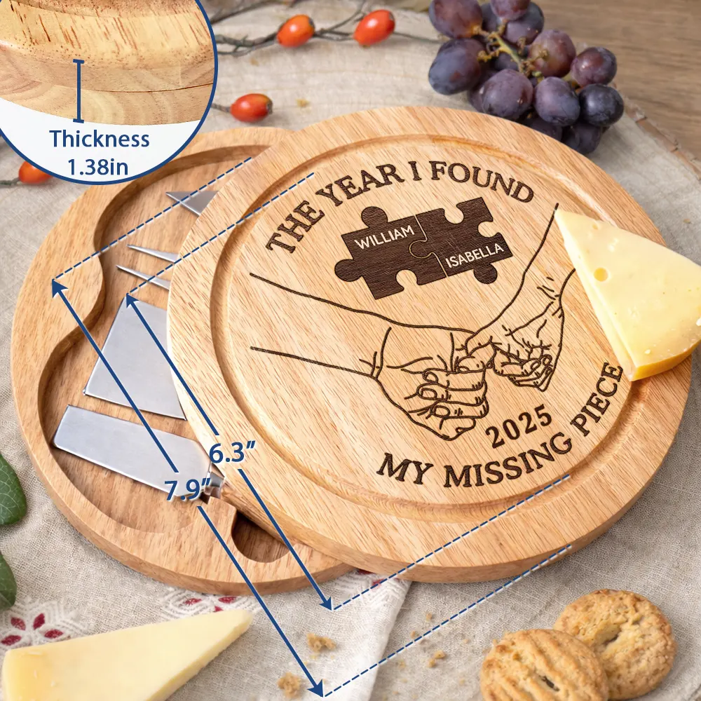 The Year I Found My Missing Piece Charcuterie Couple - Personalized Cheese Board Set - Image 6