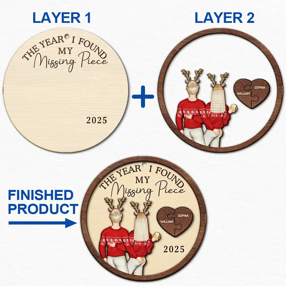 The Year I Found My Missing Piece Couple - Personalized 2-Layered Wooden Ornament - Image 6