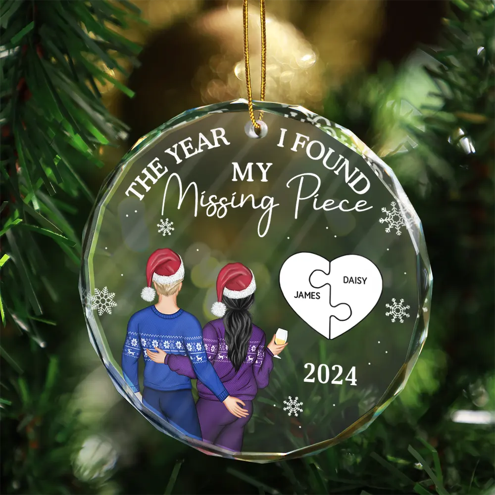 The Year I Found My Missing Piece Couple - Personalized Glass Ornament - Image 3