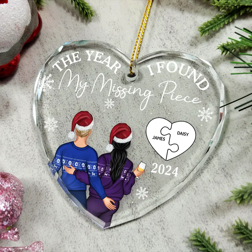 The Year I Found My Missing Piece Couple - Personalized Glass Ornament - Image 5