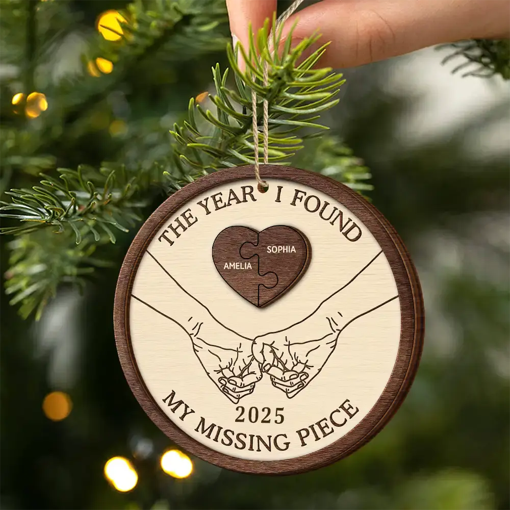 The Year I Found My Missing Piece Couples Heart Puzzle - Personalized 2-Layered Wooden Ornament - Image 2