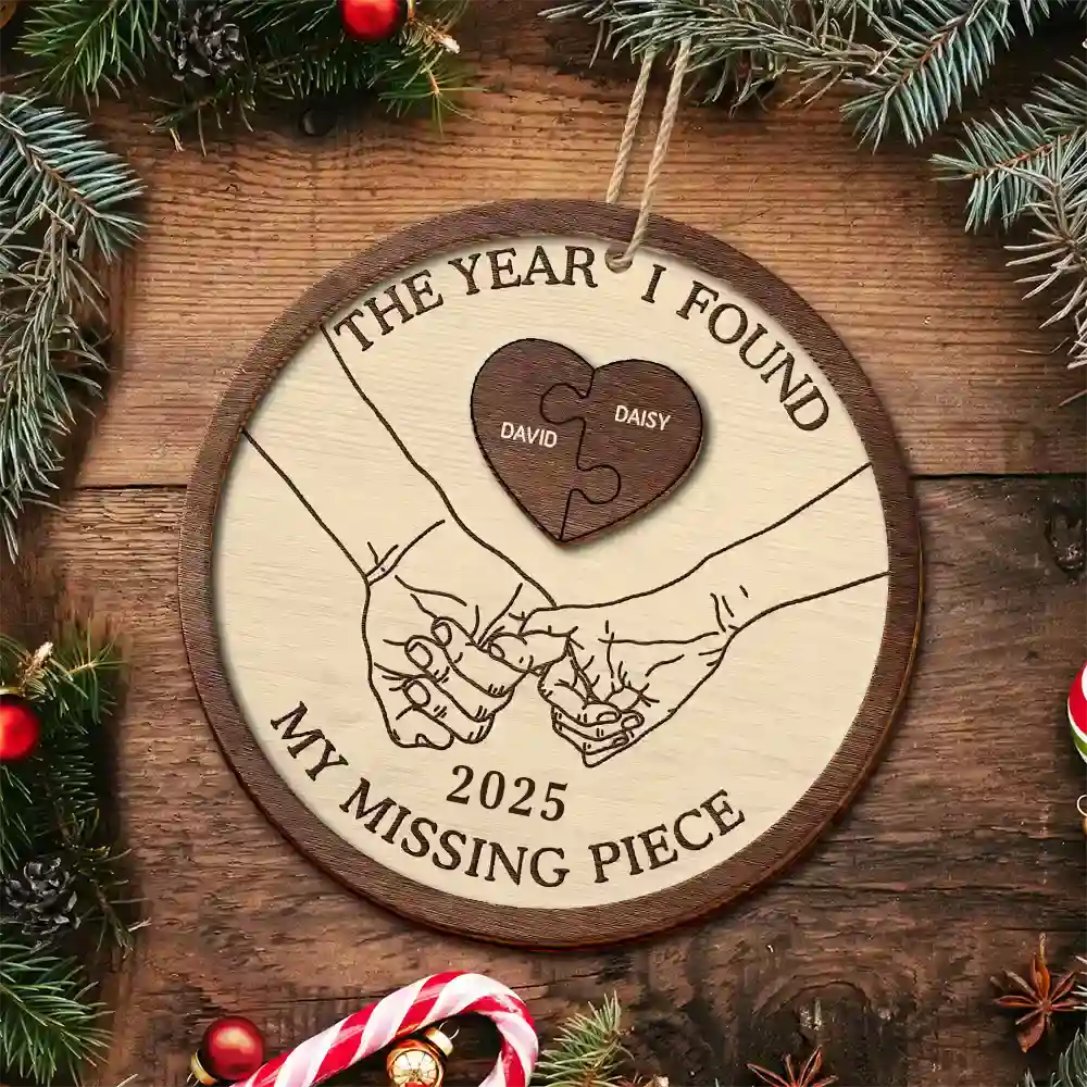 The Year I Found My Missing Piece Couples Heart Puzzle - Personalized 2-Layered Wooden Ornament - Image 5