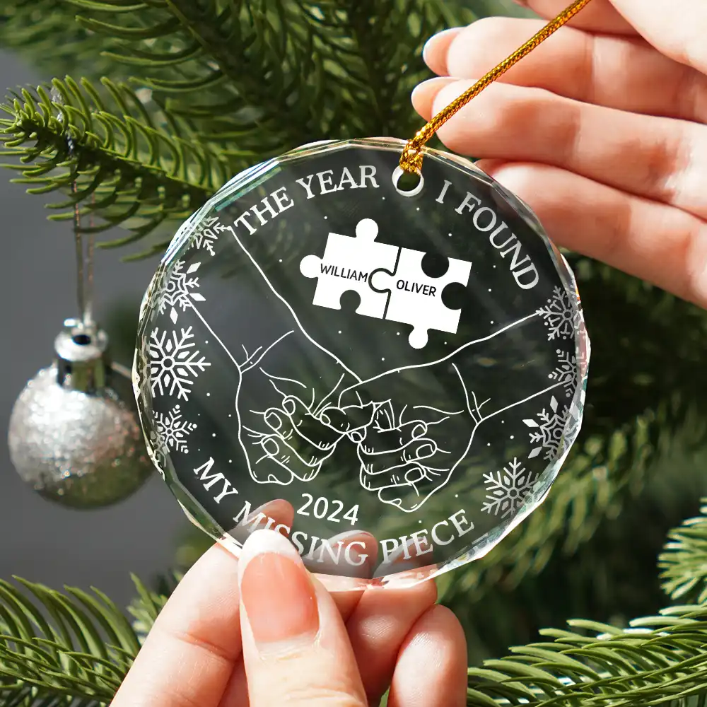 The Year I Found My Missing Piece Couples - Personalized Circle Glass Ornament - Image 2