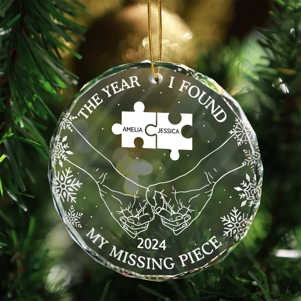 The Year I Found My Missing Piece Couples - Personalized Circle Glass Ornament - Image 3