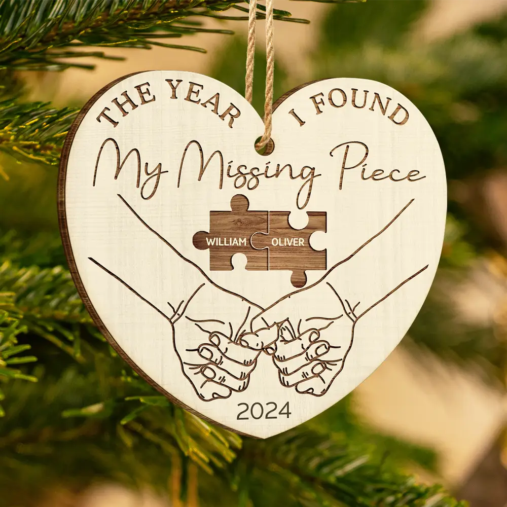 The Year I Found My Missing Piece Couples - Personalized Custom Shaped Wooden Ornament - Image 3