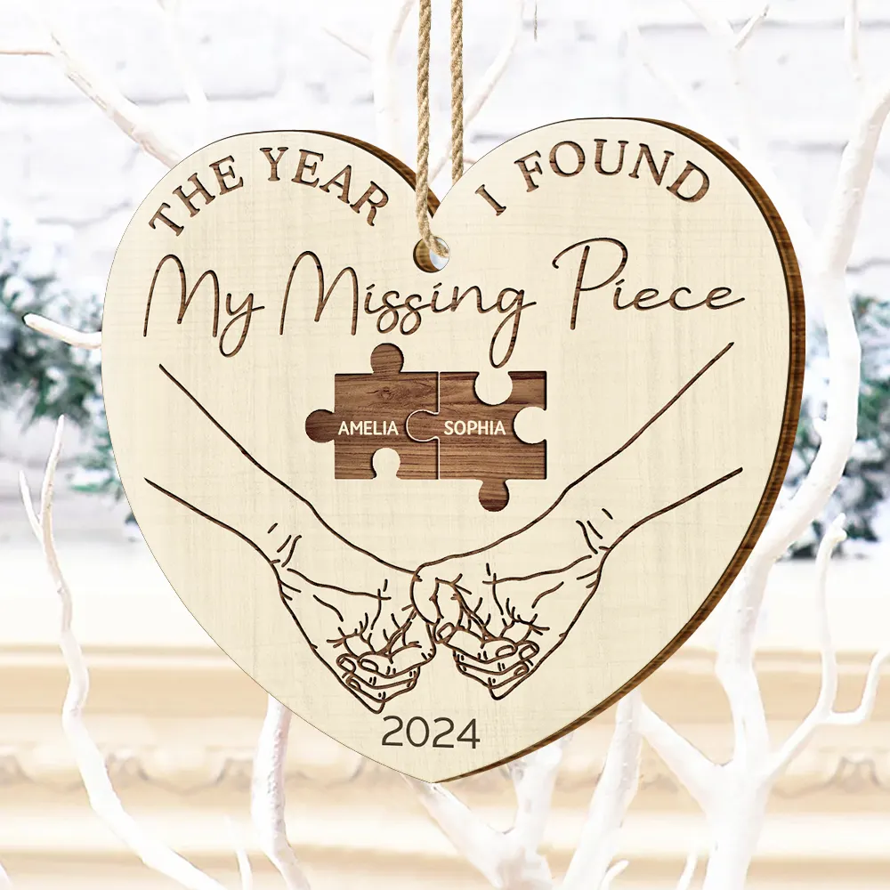The Year I Found My Missing Piece Couples - Personalized Custom Shaped Wooden Ornament - Image 4