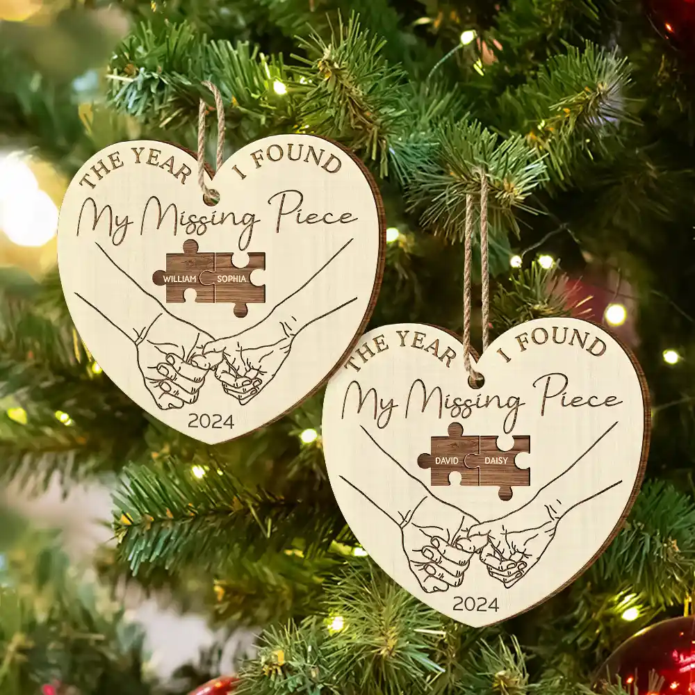 The Year I Found My Missing Piece Couples - Personalized Custom Shaped Wooden Ornament - Image 6