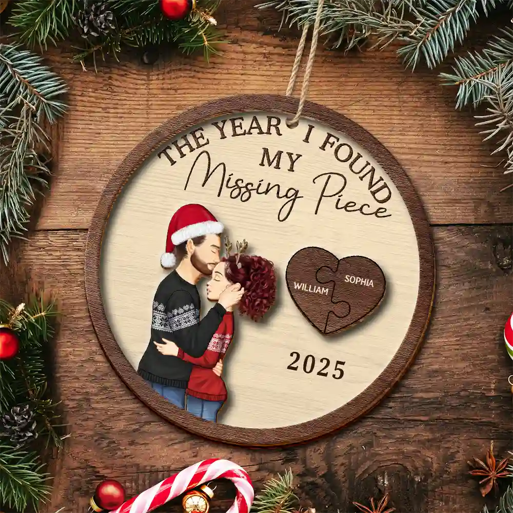 The Year I Found My Missing Piece Hugging Couple - Personalized 2-Layered Wooden Ornament - Image 5