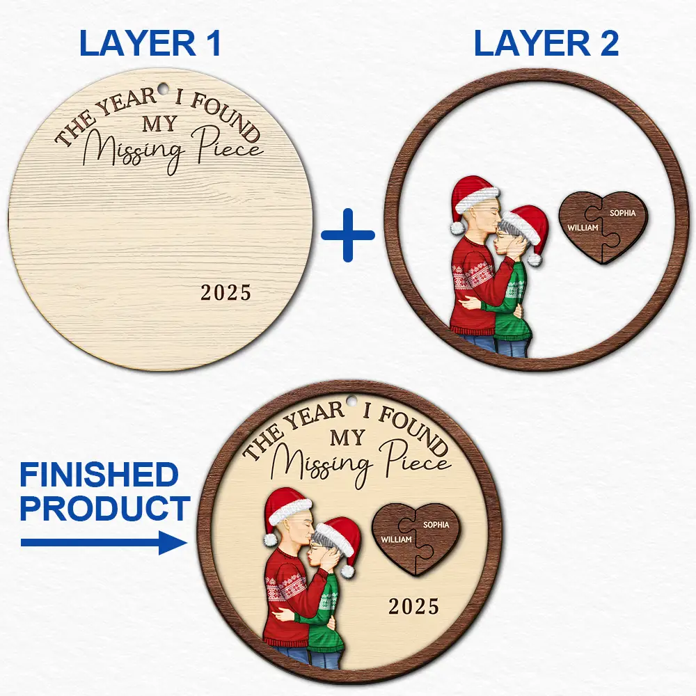 The Year I Found My Missing Piece Hugging Couple - Personalized 2-Layered Wooden Ornament - Image 6