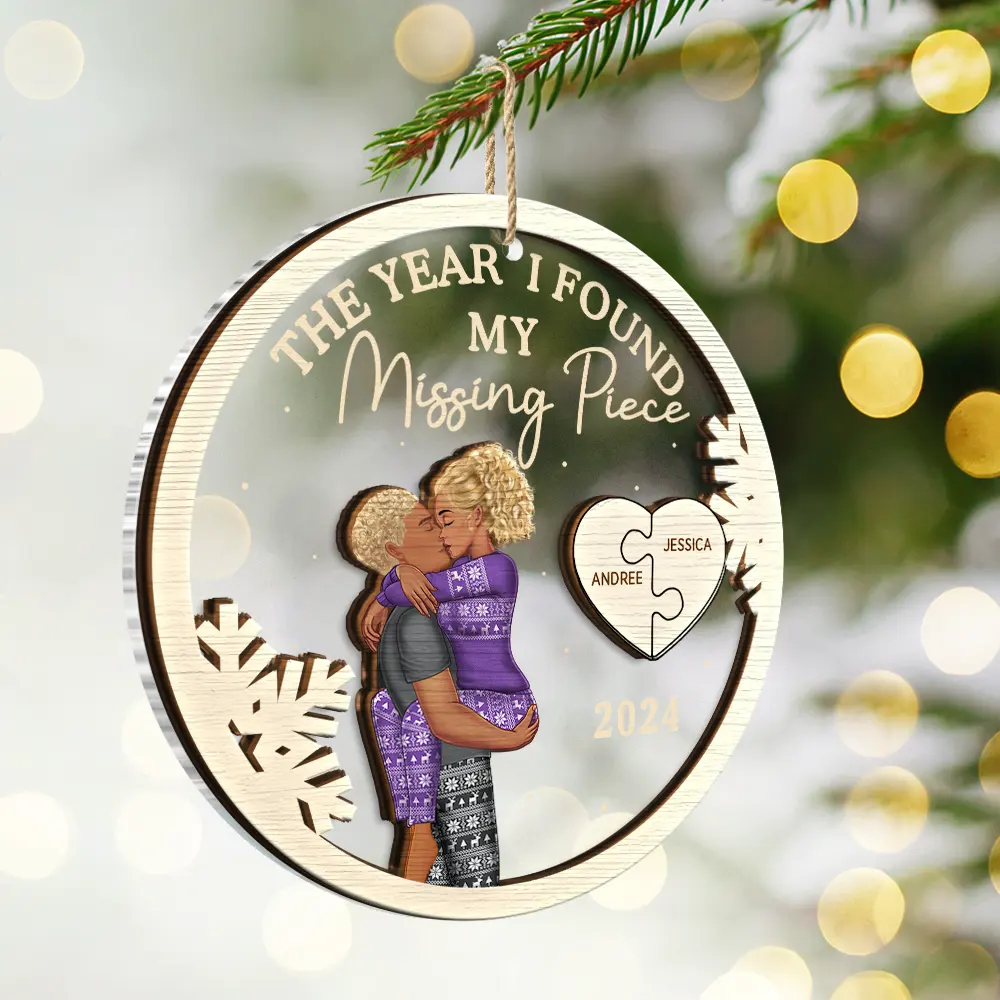 The Year I Found My Missing Piece Kissing Couples - Personalized 2-Layered Mix Ornament - Image 2