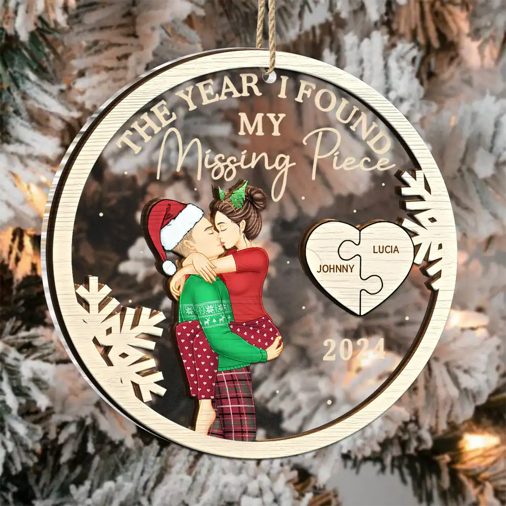 The Year I Found My Missing Piece Kissing Couples - Personalized 2-Layered Mix Ornament - Image 3
