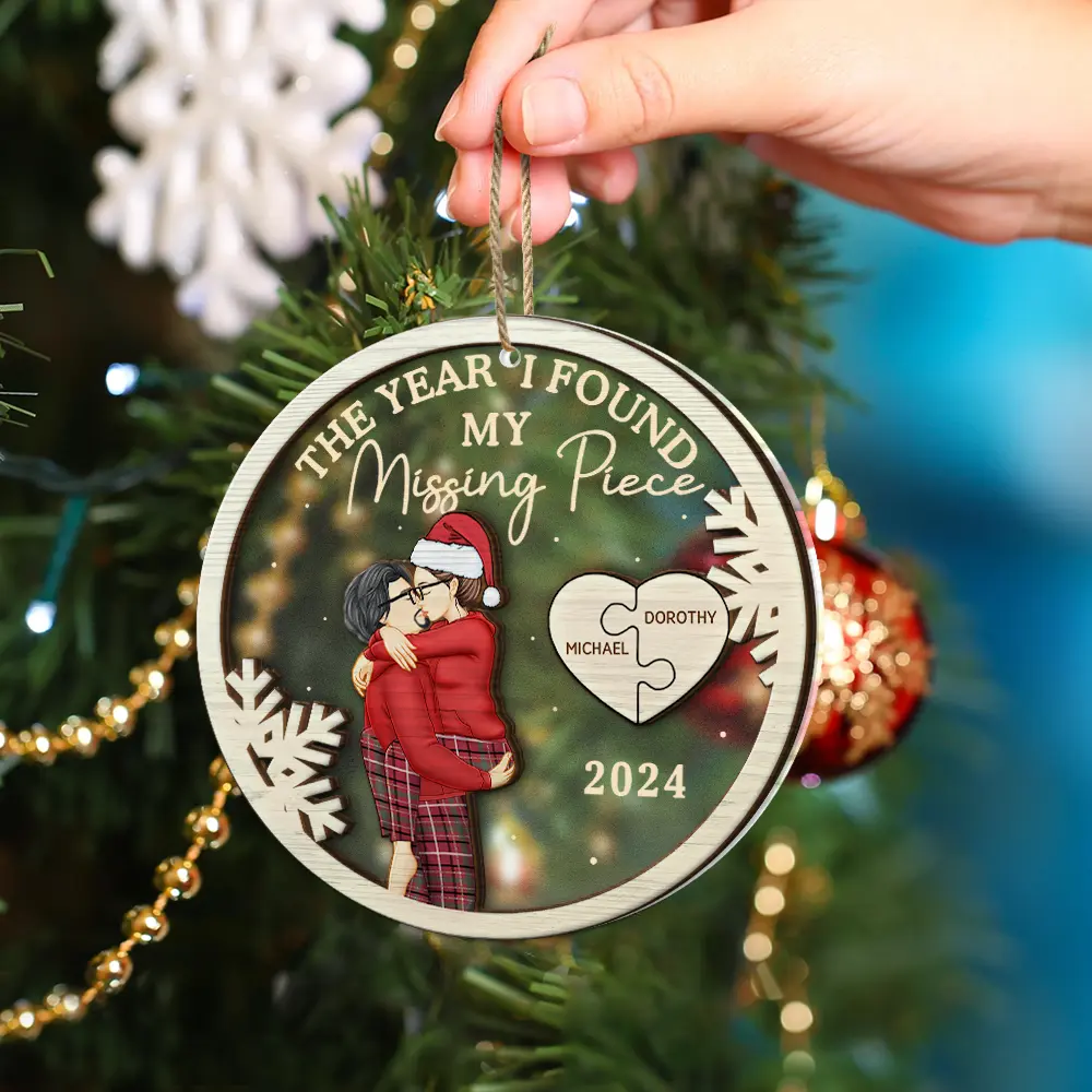 The Year I Found My Missing Piece Kissing Couples - Personalized 2-Layered Mix Ornament - Image 4