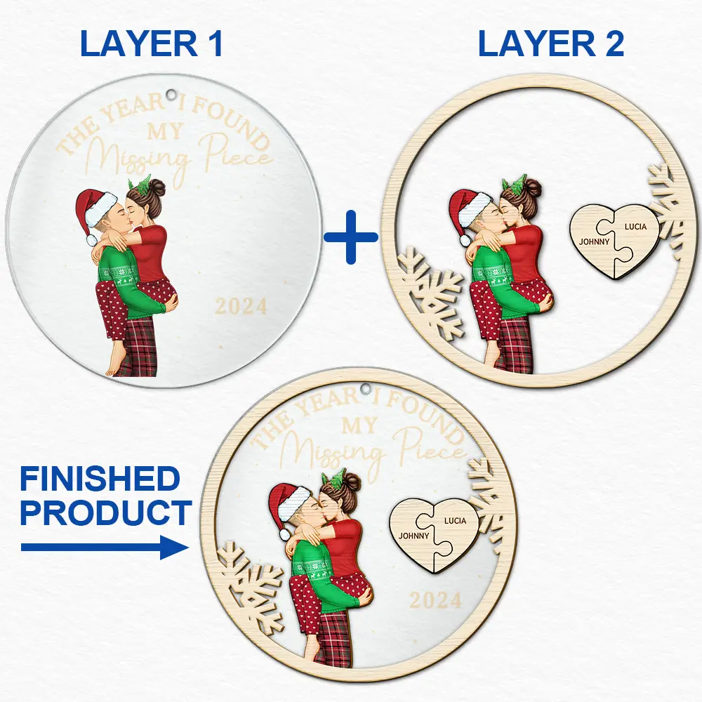 The Year I Found My Missing Piece Kissing Couples - Personalized 2-Layered Mix Ornament - Image 6