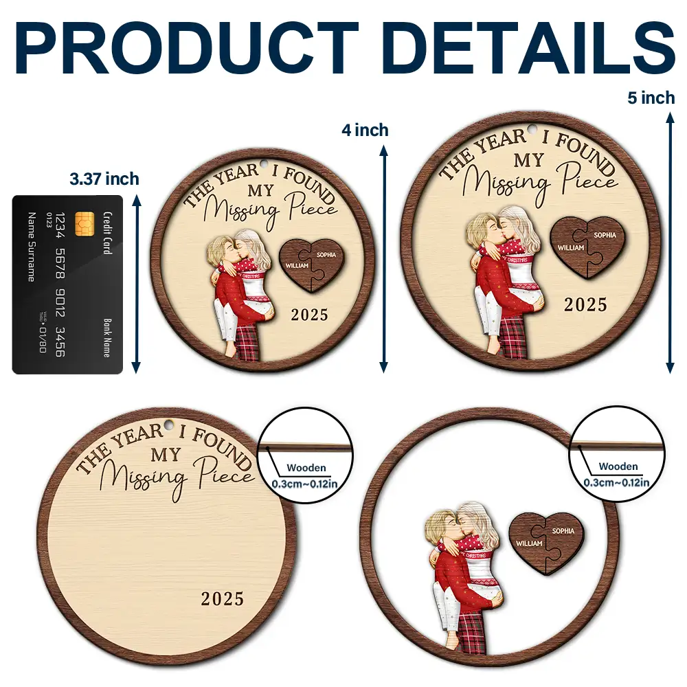 The Year I Found My Missing Piece Kissing Couples - Personalized 2-Layered Wooden Ornament - Image 5