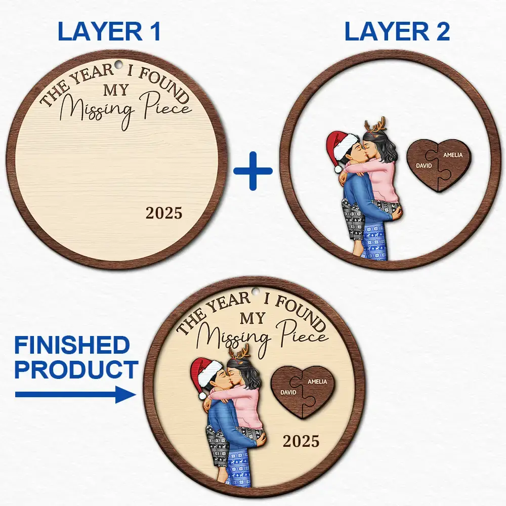 The Year I Found My Missing Piece Kissing Couples - Personalized 2-Layered Wooden Ornament - Image 6