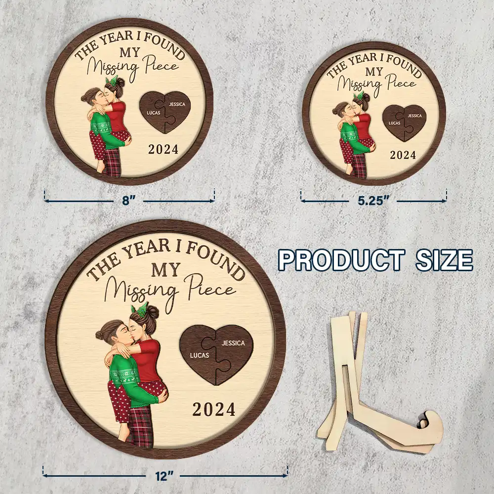 The Year I Found My Missing Piece Kissing Couples - Personalized 2-Layered Wooden Plaque With Stand - Image 4
