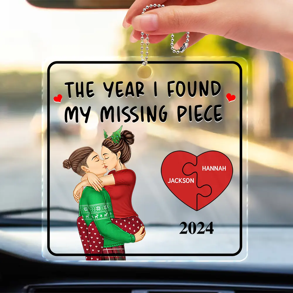 The Year I Found My Missing Piece Kissing Couples - Personalized Acrylic Car Hanger - Image 3