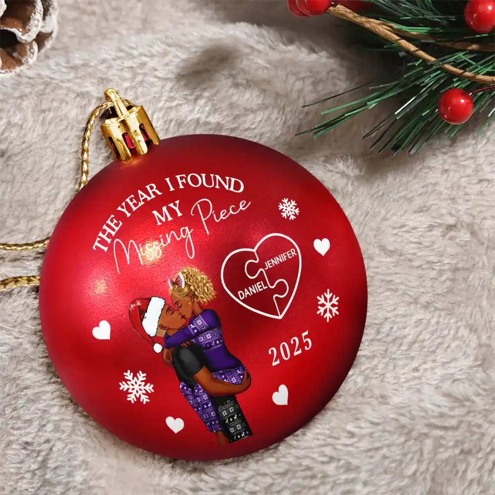 The Year I Found My Missing Piece Kissing Couples - Personalized Ball Ornament - Image 3
