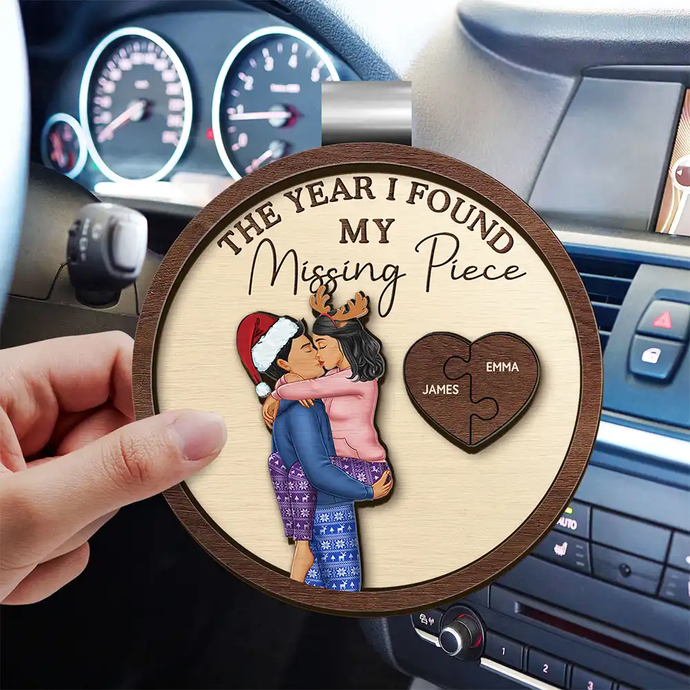 The Year I Found My Missing Piece Kissing Couples - Personalized Custom Shaped Car Visor Clip - Image 3