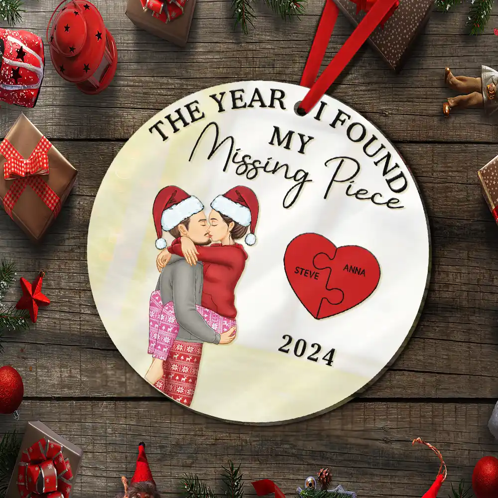 The Year I Found My Missing Piece Kissing Couples - Personalized Custom Shaped Mirror Ornament - Image 5