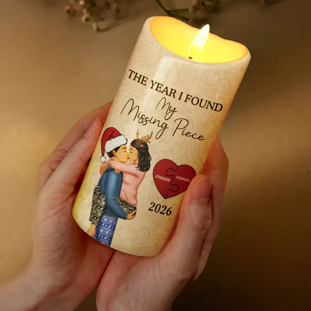 The Year I Found My Missing Piece Kissing Couples - Personalized Flameless LED Candle - Image 3
