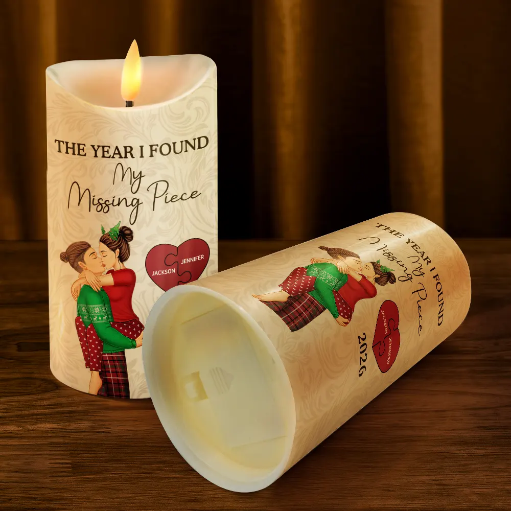 The Year I Found My Missing Piece Kissing Couples - Personalized Flameless LED Candle - Image 4