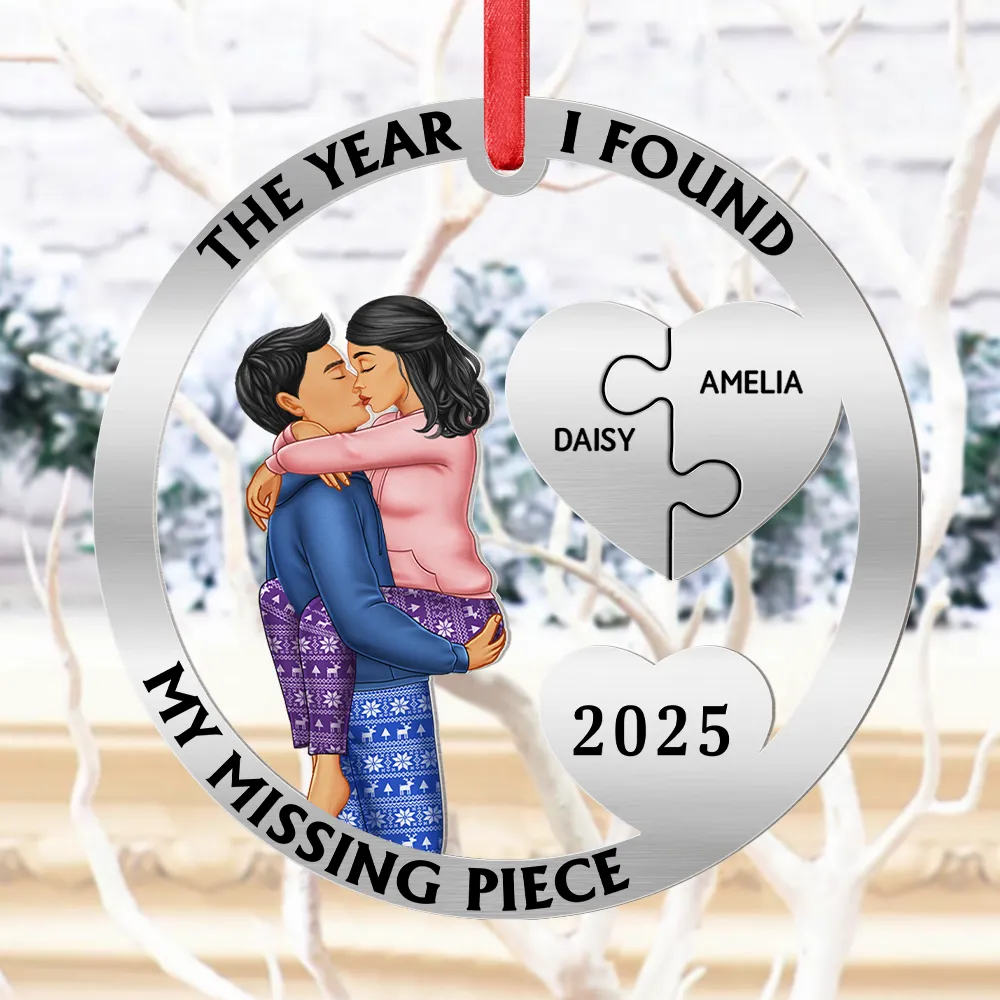 The Year I Found My Missing Piece Kissing Couples - Personalized Metal Ornament - Image 4