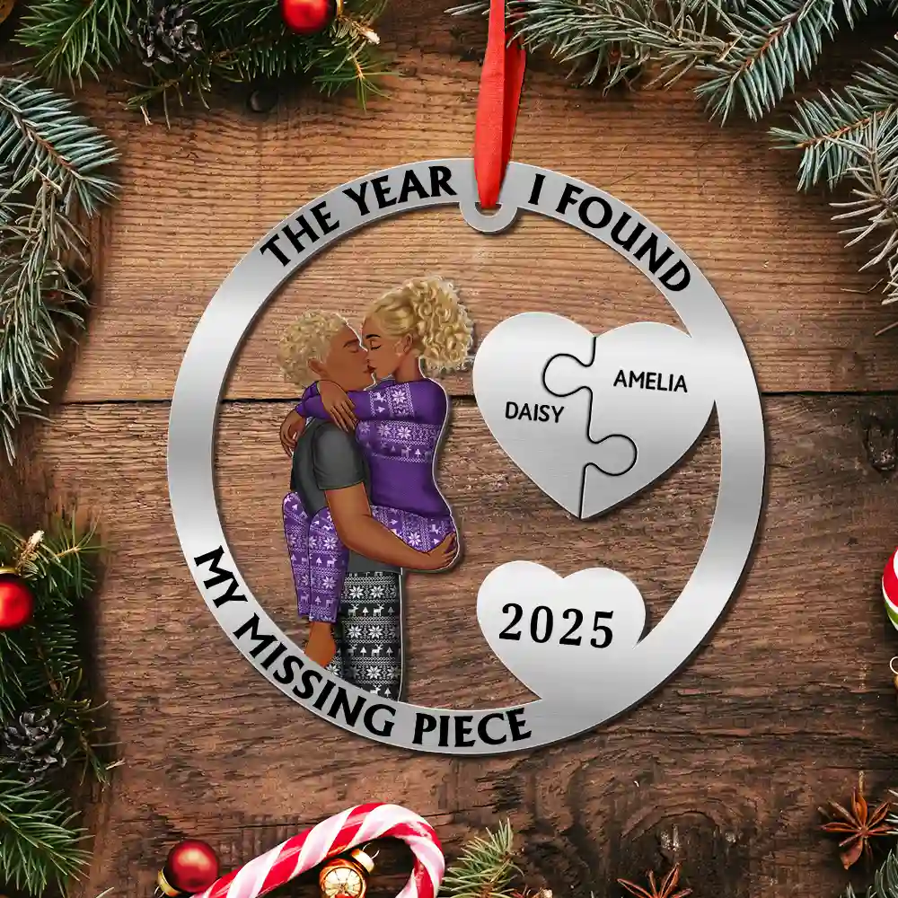 The Year I Found My Missing Piece Kissing Couples - Personalized Metal Ornament - Image 5
