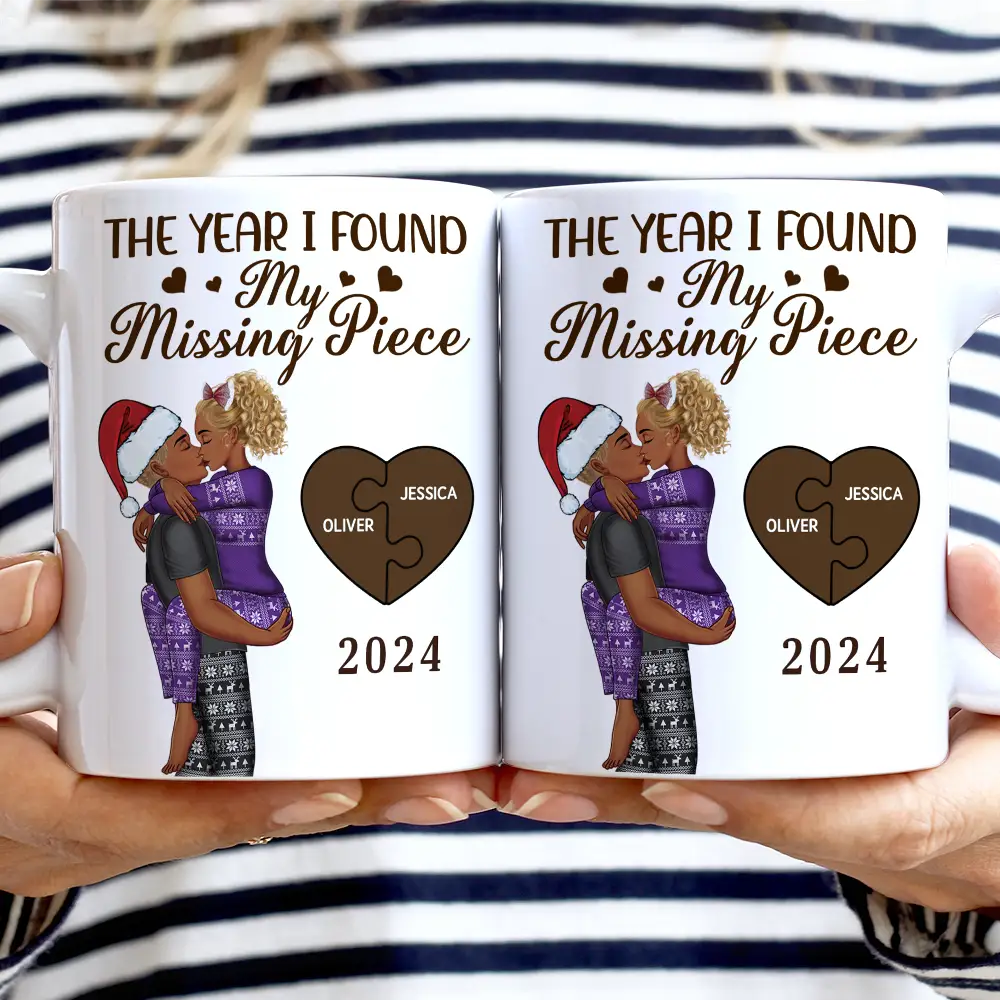 The Year I Found My Missing Piece Kissing Couples - Personalized White Edge-to-Edge Mug - Image 2