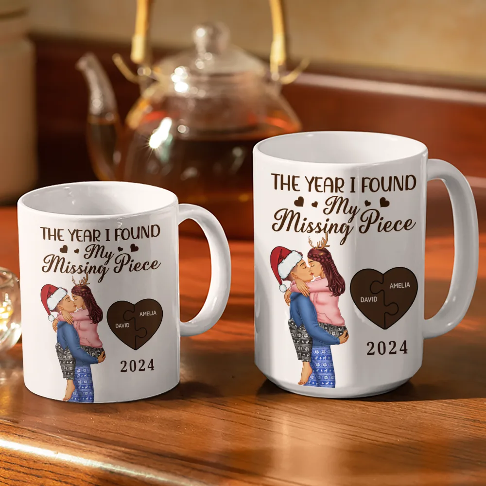 The Year I Found My Missing Piece Kissing Couples - Personalized White Edge-to-Edge Mug - Image 3