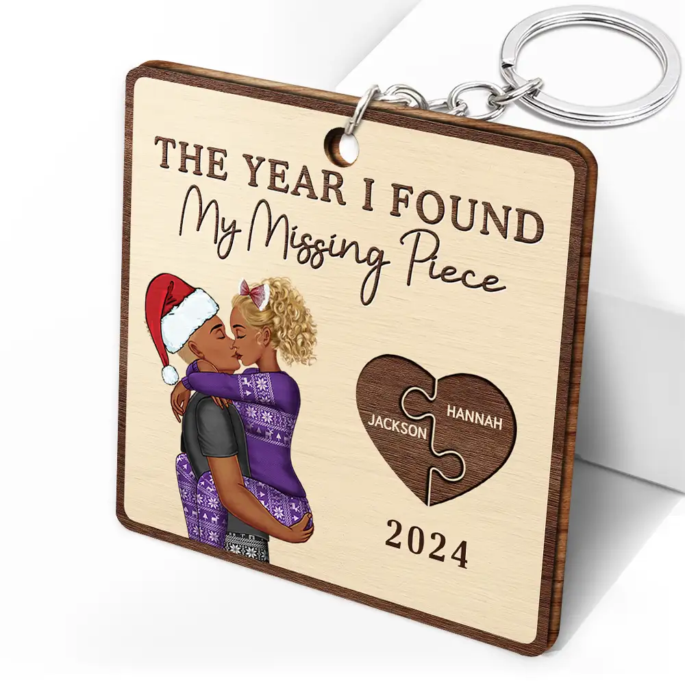 The Year I Found My Missing Piece Kissing Couples - Personalized Wooden Keychain - Image 2